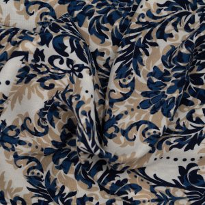 Wiskoza Drukowana Niebieski Ornament Kwiatowy