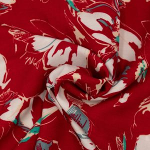 Wiskoza Drukowana Czerwona Kwiatowa Pasja