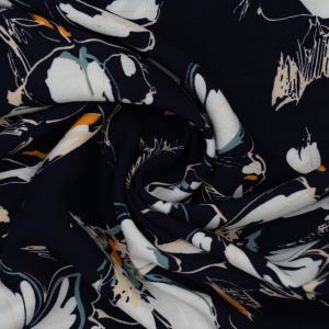 Wiskoza Drukowana Granatowa Kwiatowa Noc