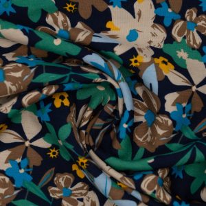 Wiskoza Drukowana Niebiesko-Zielony Kwiatowy Wieczór