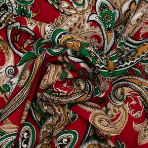 Wiskoza Drukowana Czerwona i Zielona Paisleyowa Elegancja