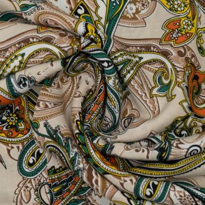 Wiskoza Drukowana Złoto-Turkusowy Paisley