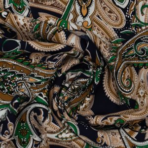 Wiskoza Drukowana Zielona-Brązowa Paisley