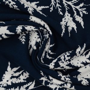 Wiskoza Drukowana Granatowe i Białe Liście