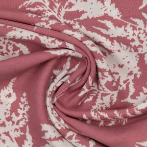 Wiskoza Drukowana Pudrowy Róż i Białe Liście