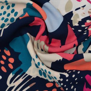 Wiskoza Drukowana Kolorowe Abstrakcyjne Kształty naGranacie