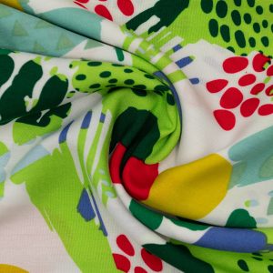 Wiskoza Drukowana Zielono-Czerwone Abstrakcyjne Kształty