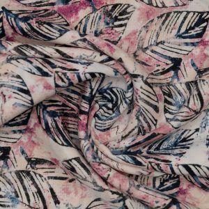 Wiskoza Drukowana Różowa i Niebieska Dżungla